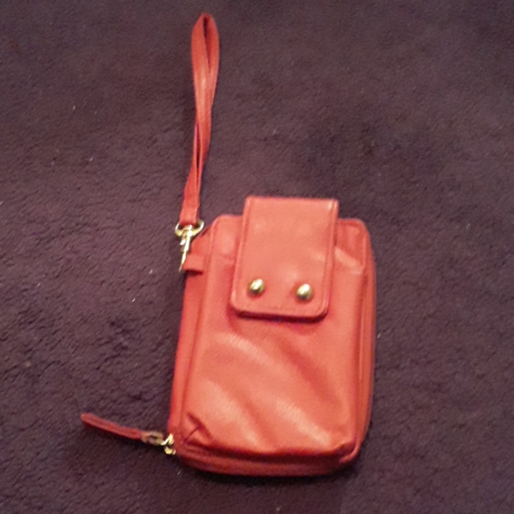 Red leather cell phone wallet wristlet